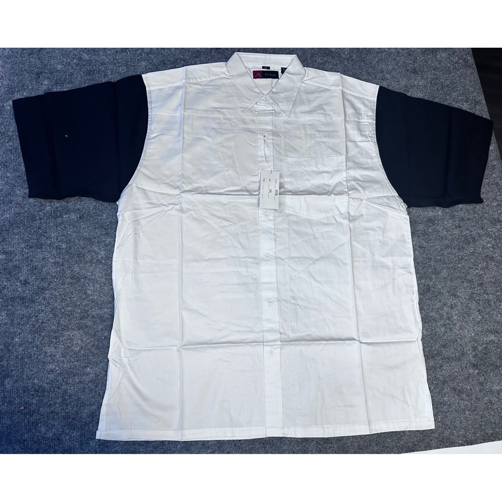 Arjun Mens 2XL Style 802A White Black Short Sleeve Button Up Shirt NWT